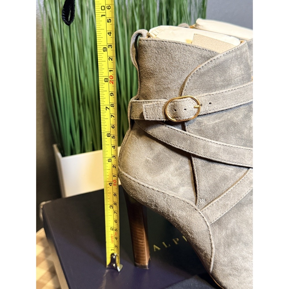 Ralph Lauren Purple Label Kourtney Gray Suede Buckle Strap Ankle Boots 37 New - Picture 12 of 15